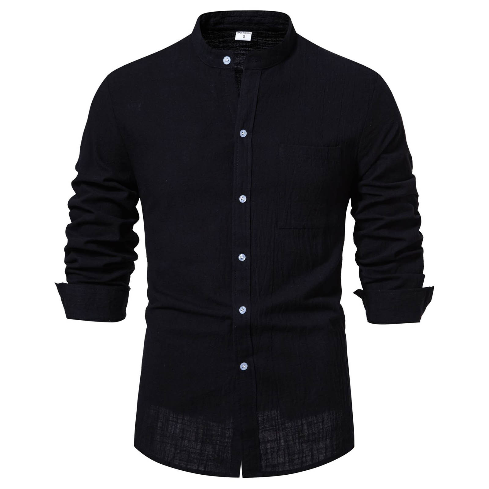 thumbnail image 4 of 2025 Camisa de manga larga de algodón y lino liso para hombre: corte holgado, botones, informal para la playa o acampadas, 4 of 8